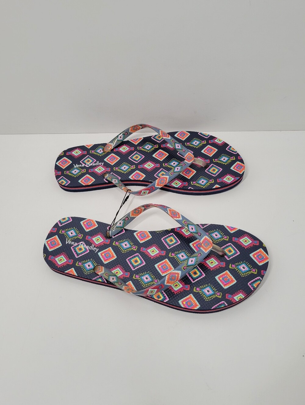 Vera Bradley Sun Valley Navy Blue Geometic Beach Resort Flip Flop Sandal 7/8 New